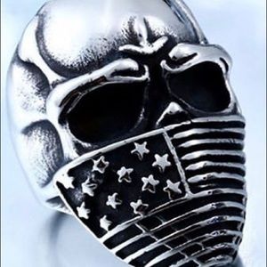 American flag black flag skull ring